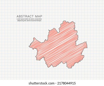 Mapa de Seúl de la silueta de color vectorial chaótico dibujo a mano en papel de cuadrícula.