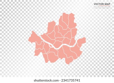 Seoul map vector orange color on transparent background.