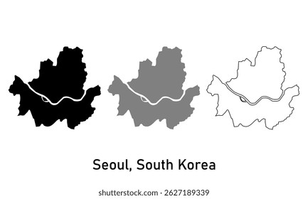 Seoul map vector. Seoul South Korea, Republic of Korea, Map in various style outline, black and gray