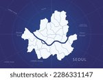 Seoul Map - World Map International vector template with High detailed and white color including circle line on blue background for design, infographic, website - Vector illustration eps 10