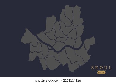 Seoul Map - World Map International vector template with High detailed including grey and black outline color isolated on black background - Vector illustration eps 10