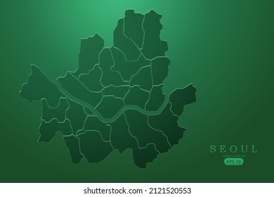 Mapa de Seúl - Mapa Mundial Mapa Internacional de la plantilla vectorial con un color de gradiente de alto nivel detallado y verde aislado en el fondo verde para el diseño, infografía - Ilustración vectorial eps 10