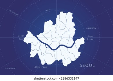 Seoul Map - World Map International vector template with High detailed and white color including circle line on blue background for design, infographic, website - Vector illustration eps 10