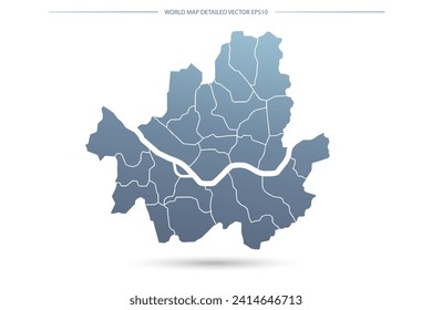 Mapa de Seúl - Mapa Mundial Plantilla vectorial internacional con Alto detalle incluyendo el color gradiente gris y azul y el color de contorno blanco aislado en fondo blanco - Ilustraciones vectoriales 10