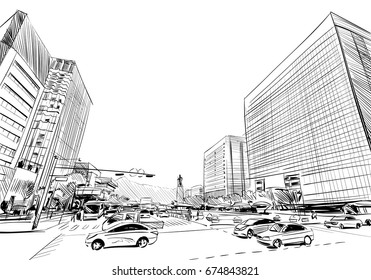 Seoul. The Republic of Korea. Hand drawn city sketch. Vector illustration.