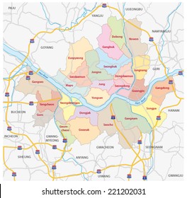 Seoul Road And Administrative Map