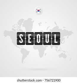 Seoul scoreboard. South Korea flag icon. Vector World Map infographic symbol. International global sign. Korean dotted template for business, web design, presentation, media