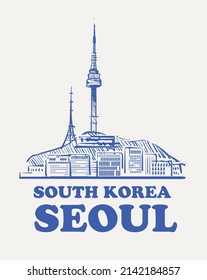 Seoul Sketch Skyline. Seoul Hand Drawn Vector Illustration. Isolated On White Background.