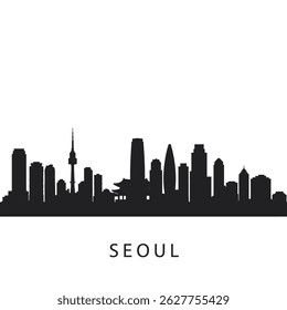 Seoul Skyline Silhouette with Korea Cityscape.