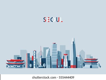 Seoul Skyline, Vector Illustration, Flat Design