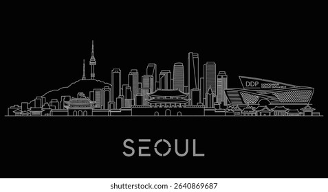 Seoul skyline vector on black.