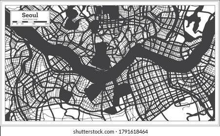 Seoul South Korea City Map in Black and White Color in Retro Style. Outline Map. Vector Illustration.