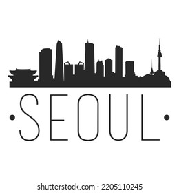 Seoul, South Korea City Skyline. Silhouette Illustration Clip Art. Travel Design Vector Landmark Famous Monuments.