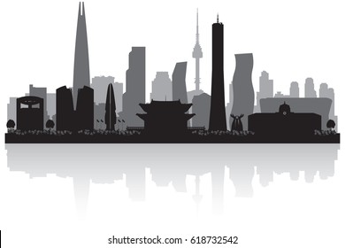 Seoul South Korea city skyline vector silhouette illustration