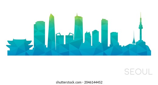 Seoul, South Korea Low Poly Skyline Clip Art City Design. Geometric Polygon Graphic Horizon Icon. Vector Illustration Symbol.