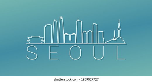 Seoul, South Korea Skyline Linear Design. Flat City Illustration Minimal Clip Art. Background Gradient Travel Vector Icon.