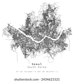 Seoul, South Korea Urban detail Streets Roads Map  ,vector element image for marketing ,digital product ,wall art and poster prints.