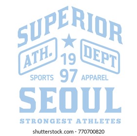 Seoul sport t-shirt design, college sport team style typography for poster, t-shirt or print.