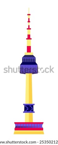 Seoul TV Tower - modern flat design style single isolated image. Neat detailed illustration of television and observation tower on Namsan mountain in downtown Seoul, South Korea. Attractions idea