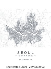 Seoul vector map. Detailed map of Seoul city in South Korea. Best free vector illustration. Tourist decorative street map.