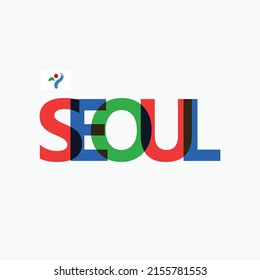 Seoul vector RGB typography with flag. South Korea's city logotype decoration.
