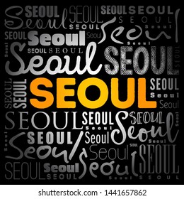 Seoul wallpaper word cloud, travel concept background