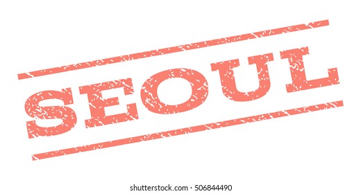 Seoul watermark stamp. Text caption between parallel lines with grunge design style. Rubber seal stamp with dust texture. Vector salmon color ink imprint on a white background.