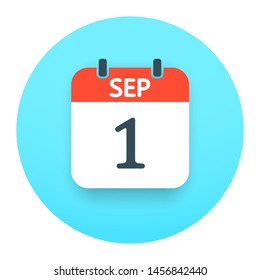 Sep 1, calendar red color. 1 September is the day of knowledge. Back to school. Web icon ui. Vector illustration. EPS 10