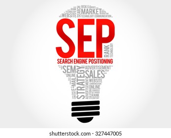 SEP (search engine positioning) bulb word cloud, business concept