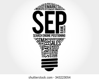 SEP (search engine positioning) bulb word cloud, business concept