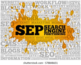 SEP (search engine positioning) word cloud collage, technology business concept background