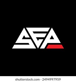 SEP triangle letter logo design with triangle shape. SEP triangle logo design monogram. SEP triangle vector logo template with red color. SEP triangular logo Simple, Elegant, and Luxurious design.