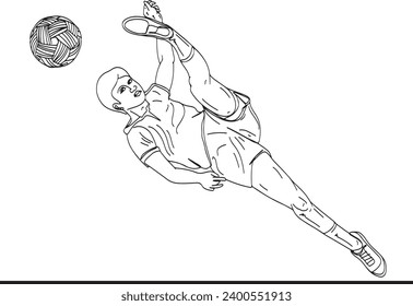 Sepak Takraw illustration with athlete playing kick ball, Athlete playing kick ball on court in flat sports game, Vector illustration of athletes in takraw and football action