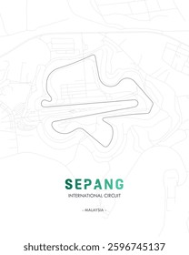 Sepang International Circuit minimalist poster map. Malaysia Grand Prix race track for decorative.