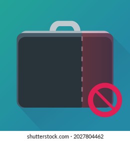 maletín negro independiente con una parte coronada con un símbolo de prohibición que representa el desempleo parcial de un trabajador de oficina (diseño plano)