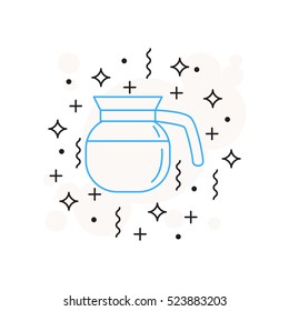 Separate coffee icon is drawn in a linear style isolated on white background with stars, lines, circles