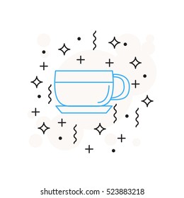 Separate coffee icon is drawn in a linear style isolated on white background with stars, lines, circles