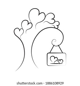 
A separate concept in the style of line art on the theme of love. Swing with two hearts on a stylized tree.