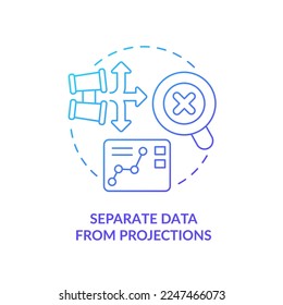 Separate data from projections blue gradient concept icon. Real information. Trend evaluation abstract idea thin line illustration. Isolated outline drawing. Myriad Pro-Bold font used
