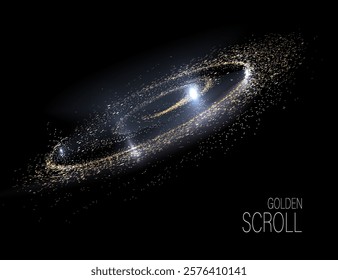 A separate design element, a sparkling golden swirl of fine tinsel.