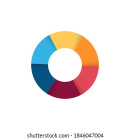 Separate doughnut graph pie charts icon with colorful parts. Morden flat design vector eps 10 circular diagram infographic for logo button banner isolated on white background Vector stock