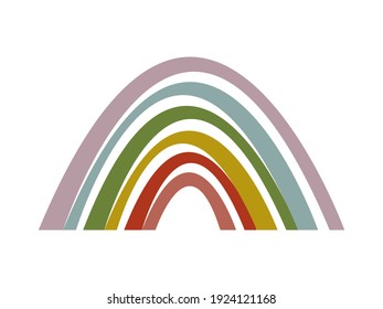 Separate element - multicolored boho rainbow for children's cards, posters for the nursery, for baby fabric. Vector hand drawn colored minimalist rainbow, used six colors, isolated on white background