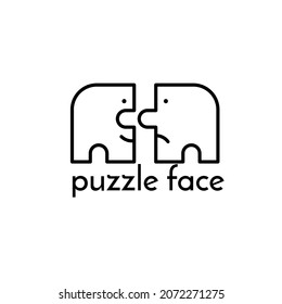 Separate face puzzle isolated on white background