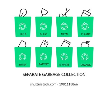 Separate garbage collection outline and color flat icon. Green trash sorting. Save the planet. Customizable linear contour symbol. Editable stroke. Isolated vector stock illustration