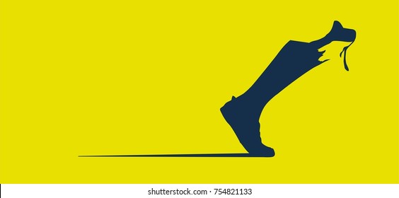 A separate human foot with a boot from which the bone protrudes, vector illustrated. Suitable for sport shirt / testil design.. for the run. Neon color.