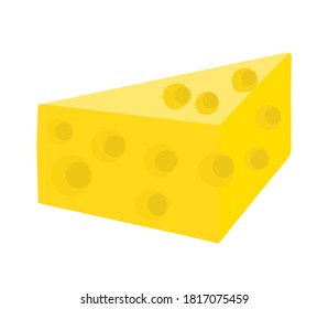 Separate isolated cheese in cartoon style. triangular piece of cheese with holes.