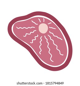 Separate isolated steak for barbecue and grill in cartoon style. raw piece of meat with bone.