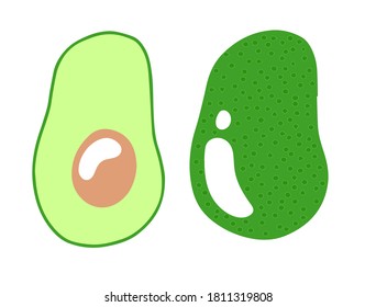 Separate isolated vegetables and fruits in cartoon style. Persea americana or avocado.