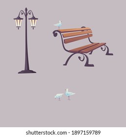 separate items for illustration park or street on a colored background