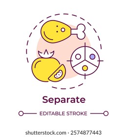 Separate multi color concept icon. Food management, portion control. Nutrition, diet. Round shape line illustration. Abstract idea. Graphic design. Easy to use in infographic, presentation